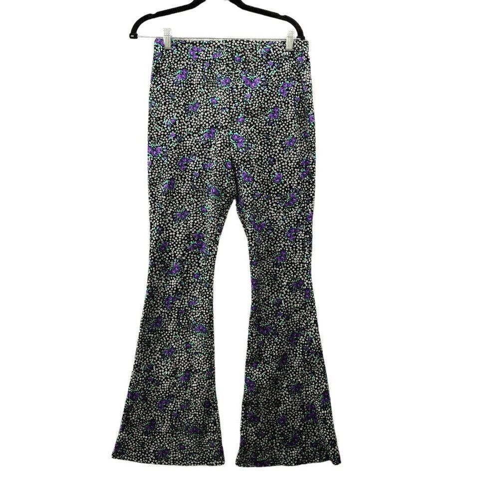 Topshop Flare‎ Pull On Pants Womens Size 8 Retro Floral High Waisted Lightweight